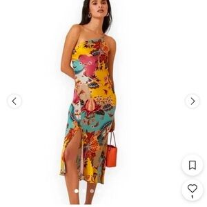 Yellow One Shoulder Halter Slip Dress for Resort Wear